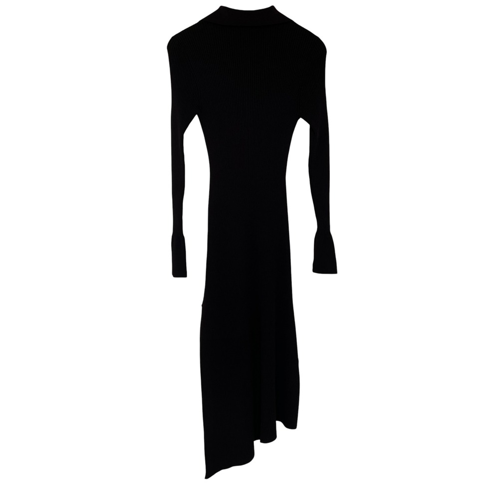 A.L.C Lance Ribbed Long Sleeve Asymmetrical Midi Slit Espresso Brown Dress SZ L - Picture 3 of 13
